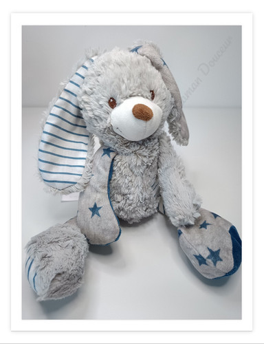 Peluche doudou lapin gris bleu - lapin,