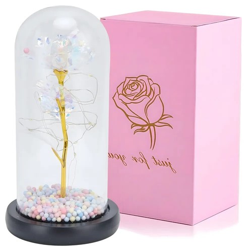 Rose éternelle led verre - rose, en