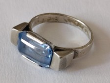 Bague Art Déco Argent Massif & Aigue Marine Taille 57 - 4,7 g Bijoux Vintage 