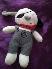 Doudou peluche CHIEN PIRATE blanc noir gris foulard rouge  tuc tuc tuctuc 34cm
