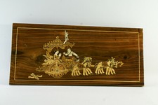  ANCIEN TABLEAU EN MARQUETERIE, bois et os, Inde,  chevaux