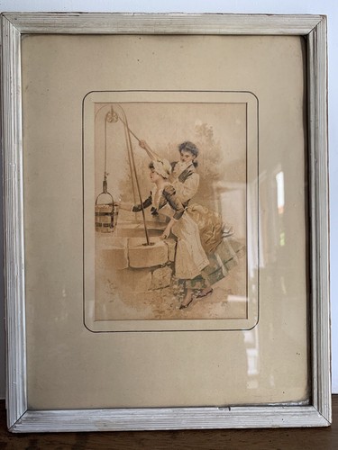 Gravure scène galante puit - galante, au