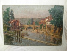 R LANTERNIER,TABLEAU HUILE/TOILE,PONT DE MORET/LOING,EPOQUE DEBUT 20ème.