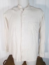 Chemise habillé 100% lin beige S/38 Irish Linen Made in Ireland m.longue col mao