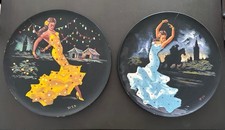 Duo Assiettes Bois Peint Danseuses Flamenco Signees Rey Espagne