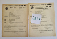 N°4693 / FAVOR  350 cc type  G et  250 cc type D / 2 fiches technique 1926-1927