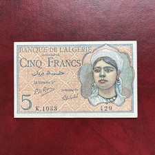 BILLET DE 5 FRANCS 2/10/1944 BANQUE D'ALGÉRIE