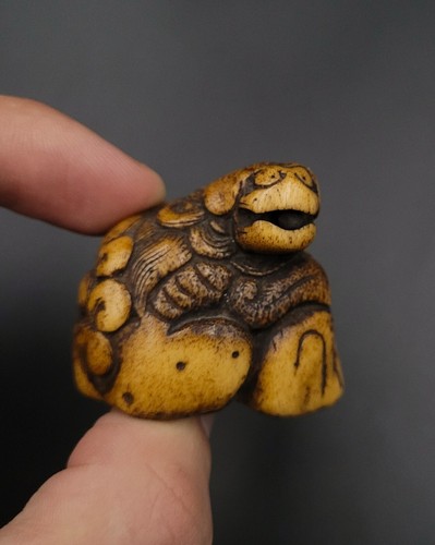 Netsuke shishi sur un rocher - netsuke,