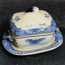 SOUPIERE +PLATEAU MINIATURE Décor De Papillons Dinette PORCELAINE VITRINE N°40