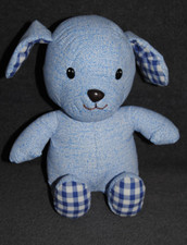 ?Peluche Doudou Chien TOMY Bleu Carreaux Toile Plastifié 24 Cm Assis TTBE