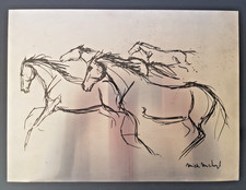 Plaque d'impression sur métal, sérigraphie, chevaux, signature Mick Micheyl.