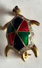 BROCHE TORTUE/ METAL DORE/ PLAQUES NACREES/ OXYDES LUMINEUX/ XXI SIECLE