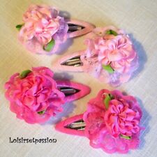 BARRETTE PINCE à CHEVEUX CLIC CLAC FLEUR SATIN DENTELLE ENFANT - CH04
