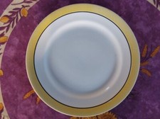 Plat Rond Plat Faience Salins Modèle Menton Décor Vichy Jaune Liseré Noir 27cm