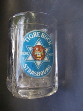 Superbe chope bière émaillée TIGRE BOCK Strasbourg Kronenbourg 1930 tigre HATT