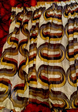 RARE Tissu Rideau Voilage VINTAGE 70'S  Orange Géométrique Space Age Prisunic