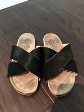 Charlotte Stone Black Pony Hair Luke Sandals Slides 