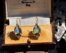 Boucles d'oreilles Dormeuses Doré Serti de CZ Goutte Verre Vert Bleu SB4