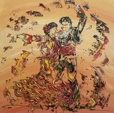 Flamenco danse PEINTURE TOILE TABLEAU ORIGINAL Neuf V.Linard