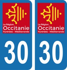 Département 30 - 2 autocollants style immatriculation AUTO PLAQUE OCCITANIE 2018
