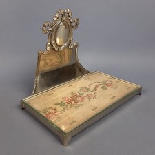 Porte-Documents En Métal Argenté De Bureau Avec Tissu Fleurs Vintage Années 50