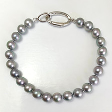 Bracelet rond gris-violet japonais Akoya perle fermoir en argent sterling, 7,67"