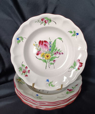 6 assiettes creuses en faïence de Lunéville modèle réverbère roses et tulipes