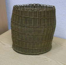Corbeille En Papier Rattan Tressé Avec Fond En Bois Tiki 60S 70S Vintage