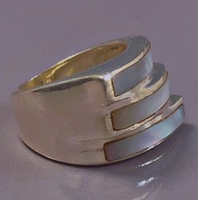 Ancienne bague argent tank nacre ring silver bague argent massif T51