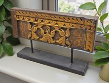 Ancien En Bois Sculpture Florale Panneau Plaque Original Sculpté À La Main