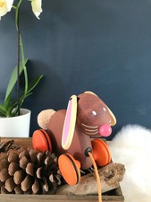 2 ⚜️ Jouet en Bois Djeco Lapin Marron à Roulettes à Tirer et à Promener Partout