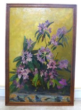 XXL Tableau Floral Environ 1900 Peinture Huile NK-710