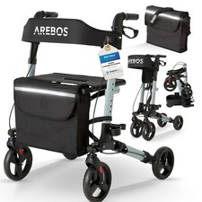 AREBOS Déambulateur Noir 4 Roues Assise et dossier/max. 136 kg  Pliable/Rollator
