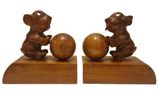 Dan Karner - Paire de serre-livre en bois/yeux en sulfure - chiots et leur balle