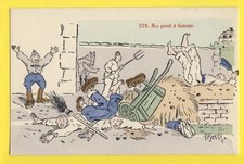 CPA Illustration signée AP. JARRY 1912 French military humor Au PONT à FUMIER