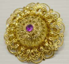 -JOLIE ANCIENNE PINCE à FOULARD Métal doré Cristal Mauve taillé Bijoux VINTAGE