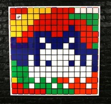 INVADER Rubik Camouflage print aluminium Signée + sticker banksy,shepard fairey