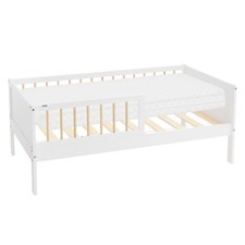 Lit d'enfant blanc naturel bois de pin sommier à lattes avec matelas 140x70 cm