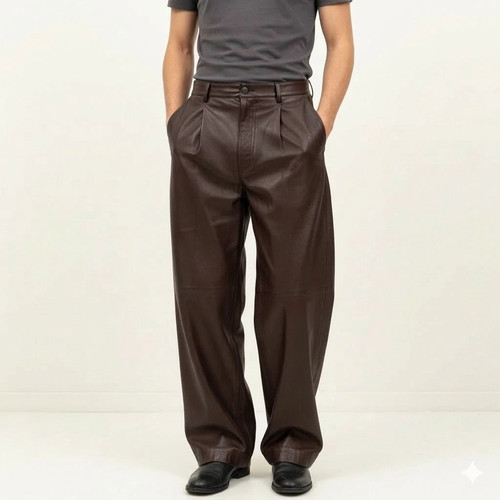 Pantalon cuir marron - cuir, à