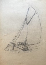 Karl Freede 1908-2000 Voilier vide Tjalk en mer Mer du Nord Frise orientale