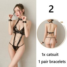 Femmes Latex Cuir Body Combinaison Combishort Noir Érotique Sexy Lingerie Mode