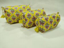3 PC Set Femme Jaune Floral Cosmétique Sac Maquillage Étui Poche Toilette Voyage