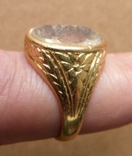 Bague chevalière OR + citrine intaille armoiries blason gold ring 18 s intaglio