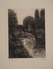 Marcel GROMAIRE : Le long de la rivière, Gravure originale signée