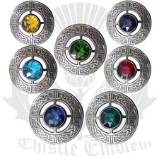 Neuf Écossais Kilt Mouche Plaid Broche Nœud Celtique Pierre Argent Antique Fini