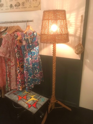 Lampadaire rotin vintage 1950 - lampadaire,