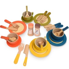 Ustensile Cuisine Enfant Vaisselle Jouet Lot de 26 Plats de Cuisine en Bois p...