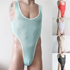 Sous-vêtement string homme haute élastique transparent body discothèque combi