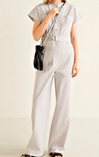 Combinaison gris clair style baroudeur chic ceinture coulissante MANGO M