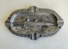 Ancien cendrier art deco aluminium paquebot Normandie CGT French liner ashtray